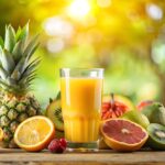 Ein Glas Fruchtsaft vor frischem Obst