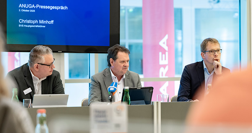 BVE-Hauptgeschäftsführer Christoph Minhoff beim Anuga-Pressegespräch