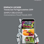 Titelbild der Studie „Einfach lecker – Trends bei Fertigprodukten 2019" von BVE und Innova Market Insights, mit Roboterhand, die ein Smartphone mit Food-Bildern hält