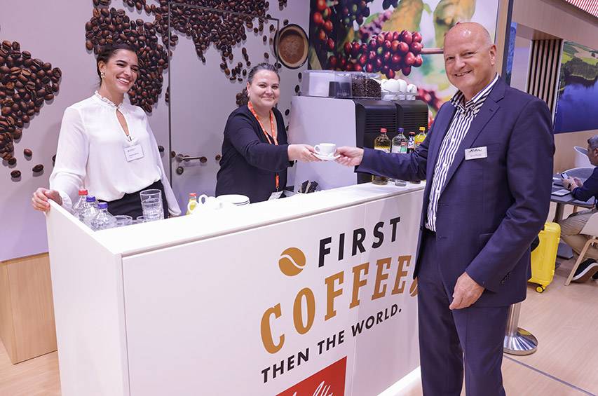 Kaffeeausschank von Melitta am Stand der Ernährungsindustrie auf der Anuga
